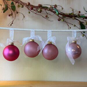 Vintage Bright Pink, Mauve, & Rose Gold Glass Ornaments Christmas Decor